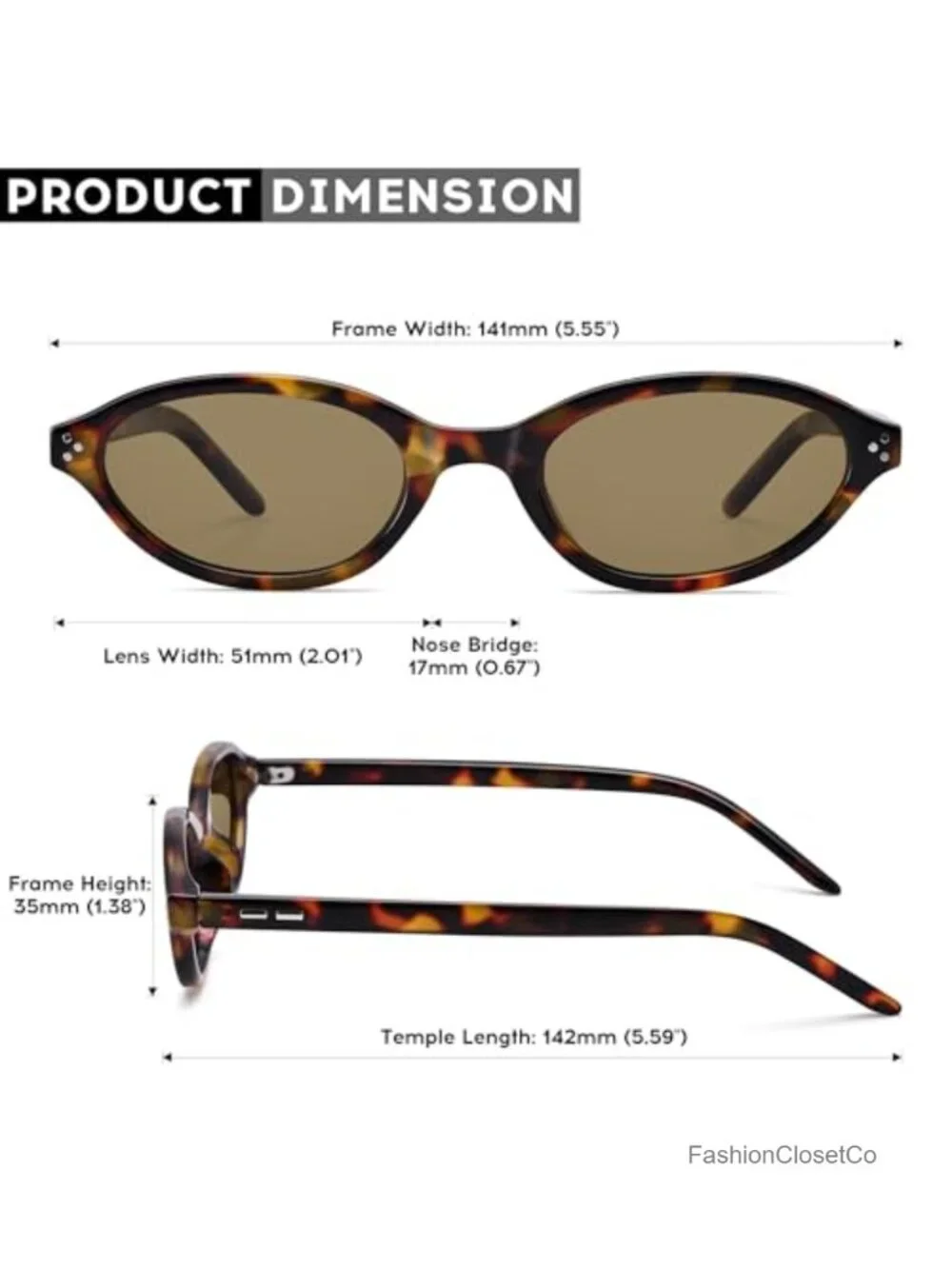 Polarized Retro Oval Cat Eye Sunglasses UV400 Narrow Frame